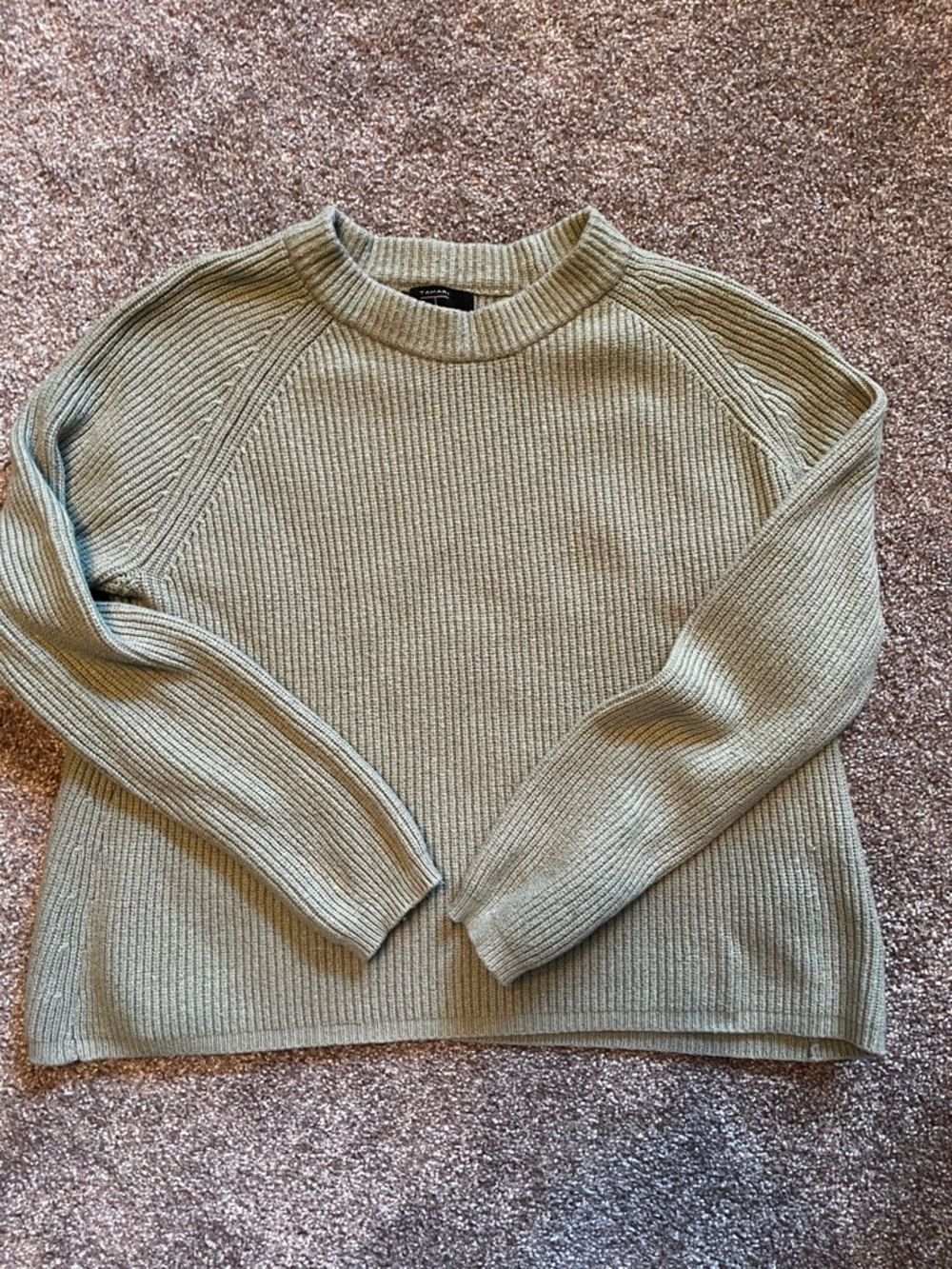 Tahari Green Ribbed Crewneck Sweater